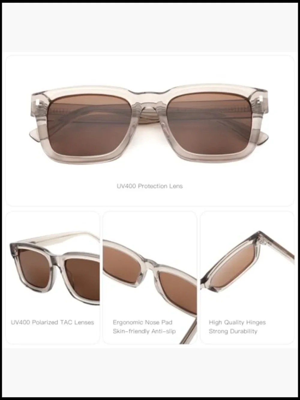 Chunky Rectangle Polarized Sunglasses Retro Thick Frame UV400 Protection Driving